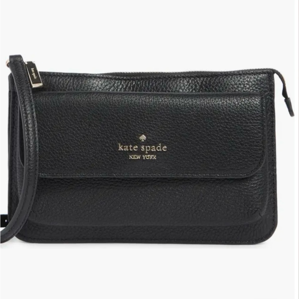 Kate Spade New York Black Leather Leila small flap crossbody bag